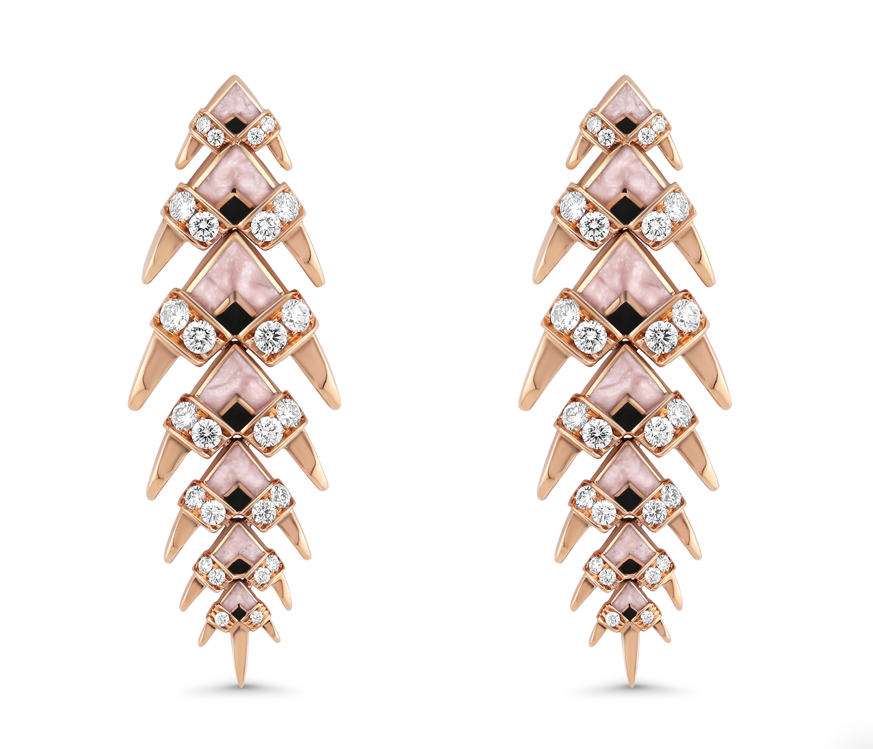 Palm Leaves Ceramic & Diamond Earrings (L)