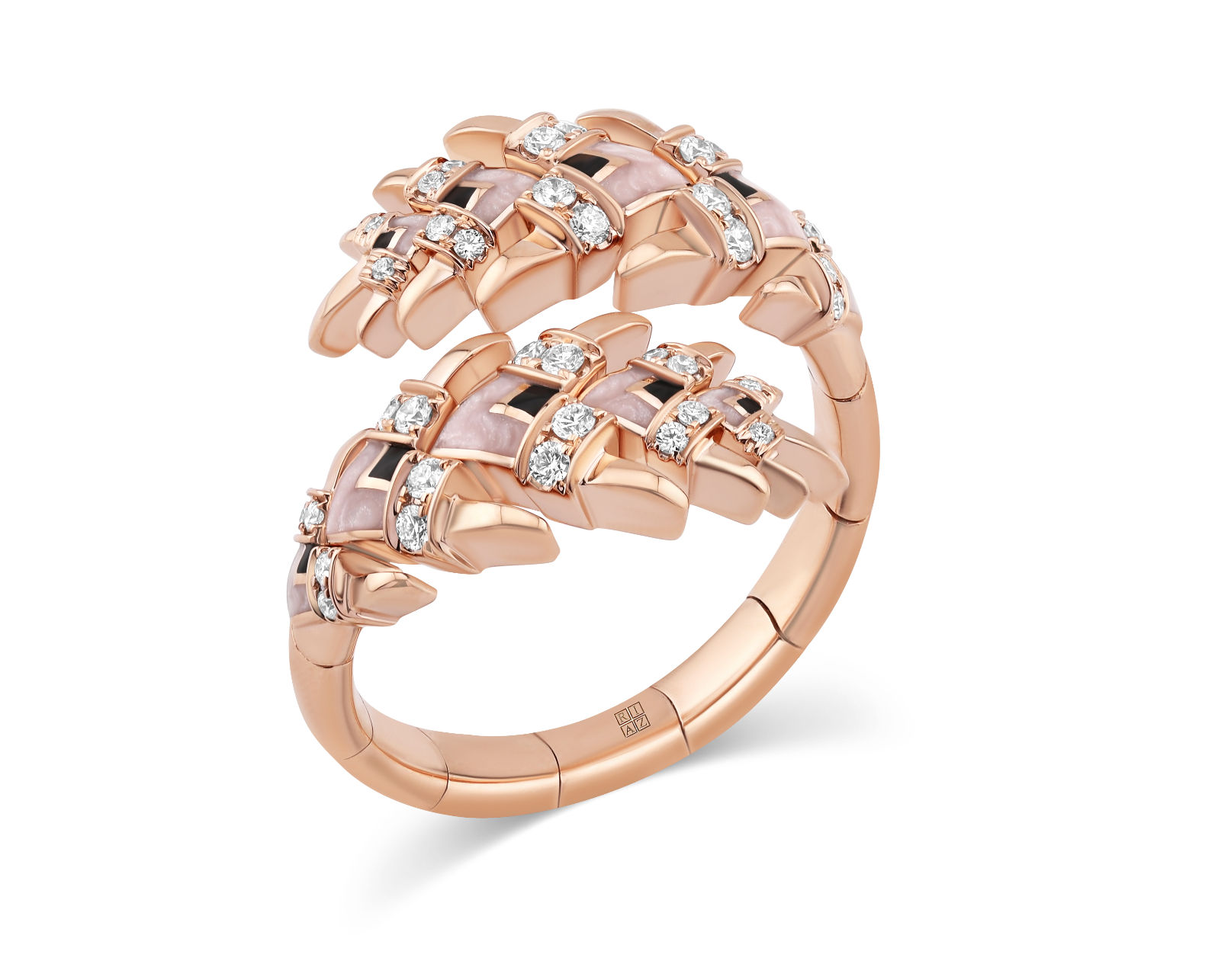 Palm Leaves Ceramic & Diamond Ring (H)