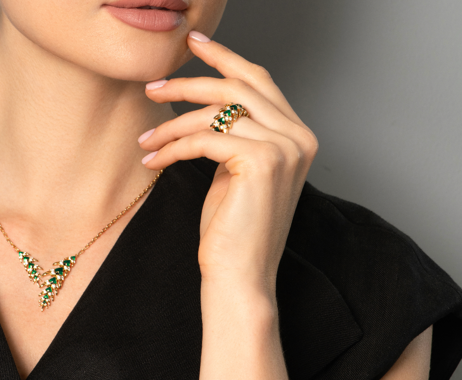 Palm Leaves Ceramic & Diamond Ring