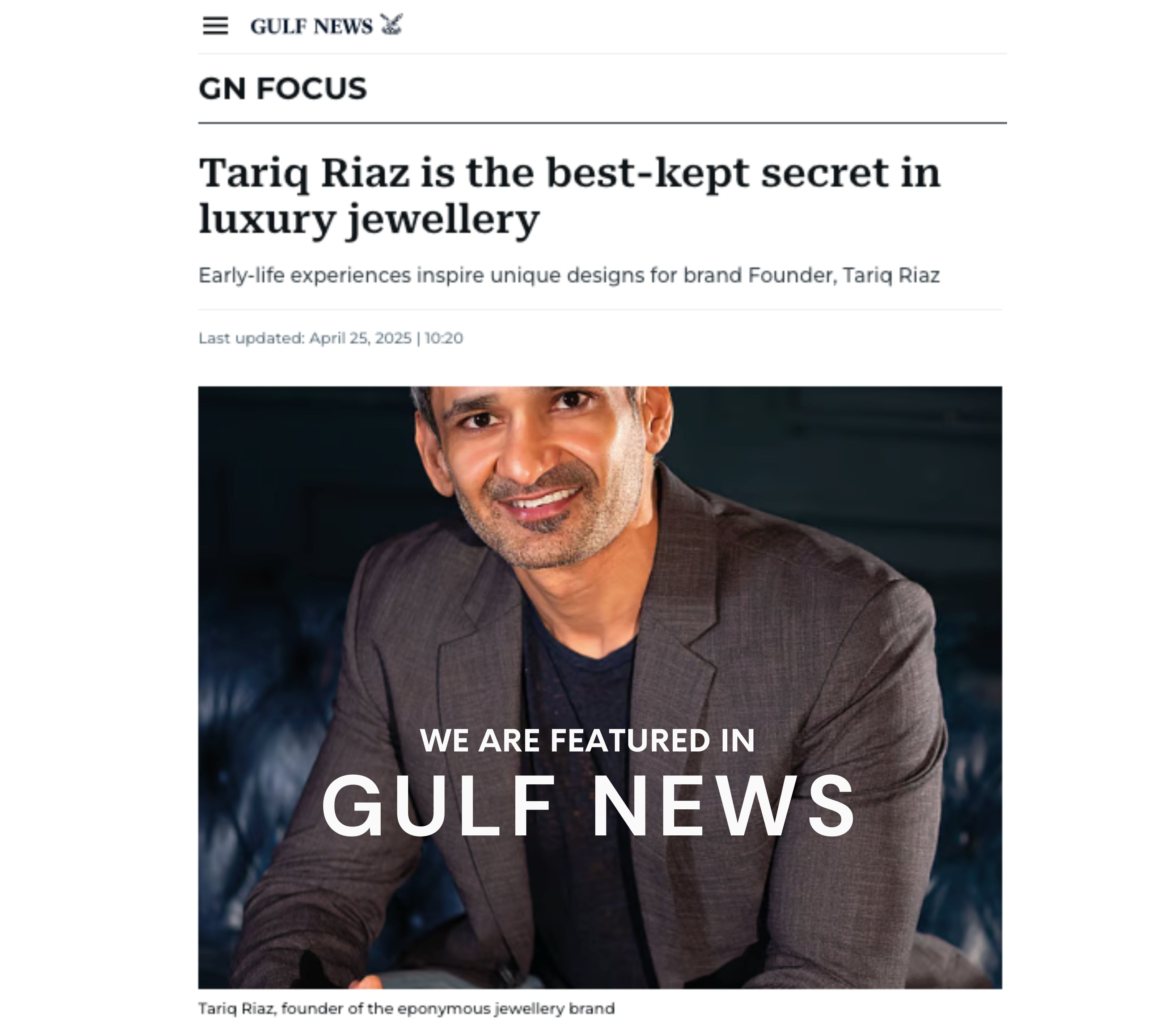 Innovative patented expandable diamond fine jewellery by Tariq Riaz featured in Gulf News