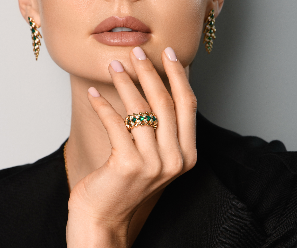 Palm Leaves Ceramic & Diamond  Ring