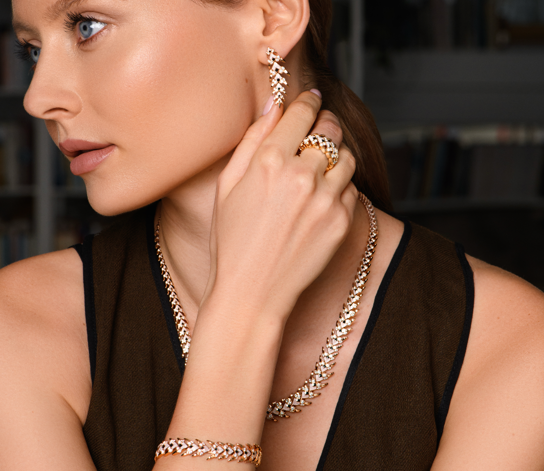 Palm Leaves Ceramic & Diamond  Ring