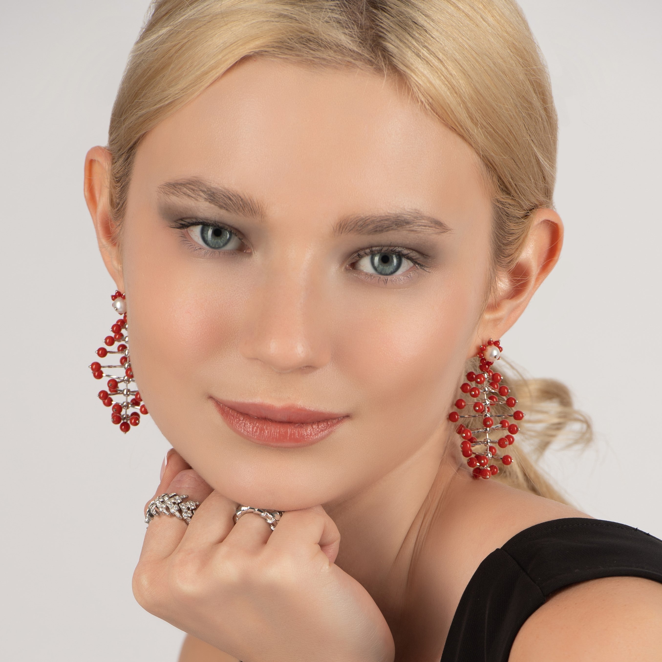 DNA Earrings - Small  Ruby Beads